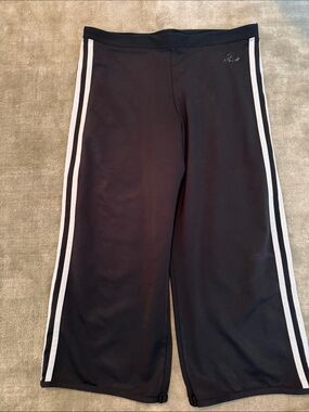 Black Wide-Leg adidas Track Pants with White 3 Side Stripes